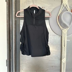 ATHLETA Hiit It Tank Crop Top Mesh Cinched High Neck Quarter Zip black size XL